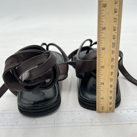 FOWT Dark Brown Split Round Toe Sandals Lace up Soft Flip Flop Comfortable Flats - Picture 5 of 8